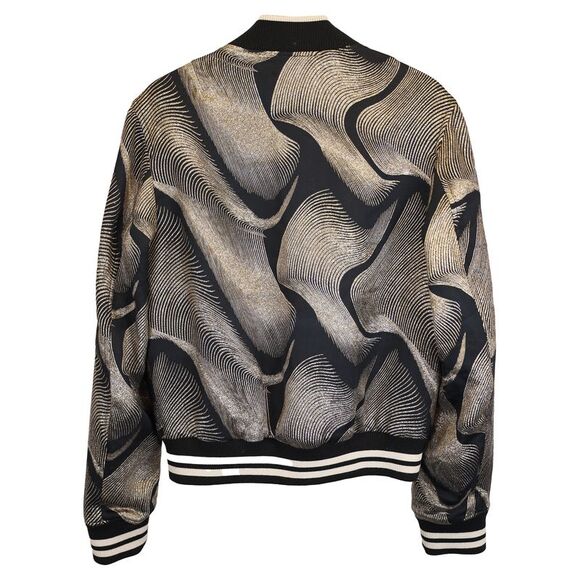 Dries Van Noten Metallic Detail Jacquard Bomber Jacket in Black and Gold Viscose - Picture 3 of 3